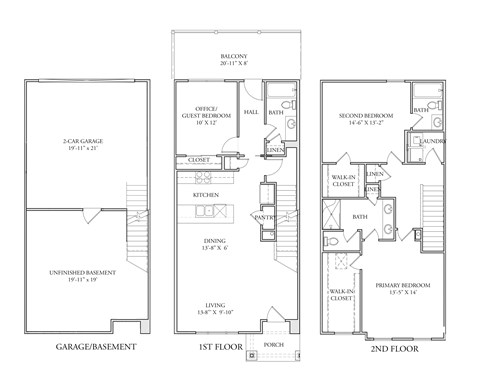 Floor plan for 3 beds, 3 baths, 1667 sqft